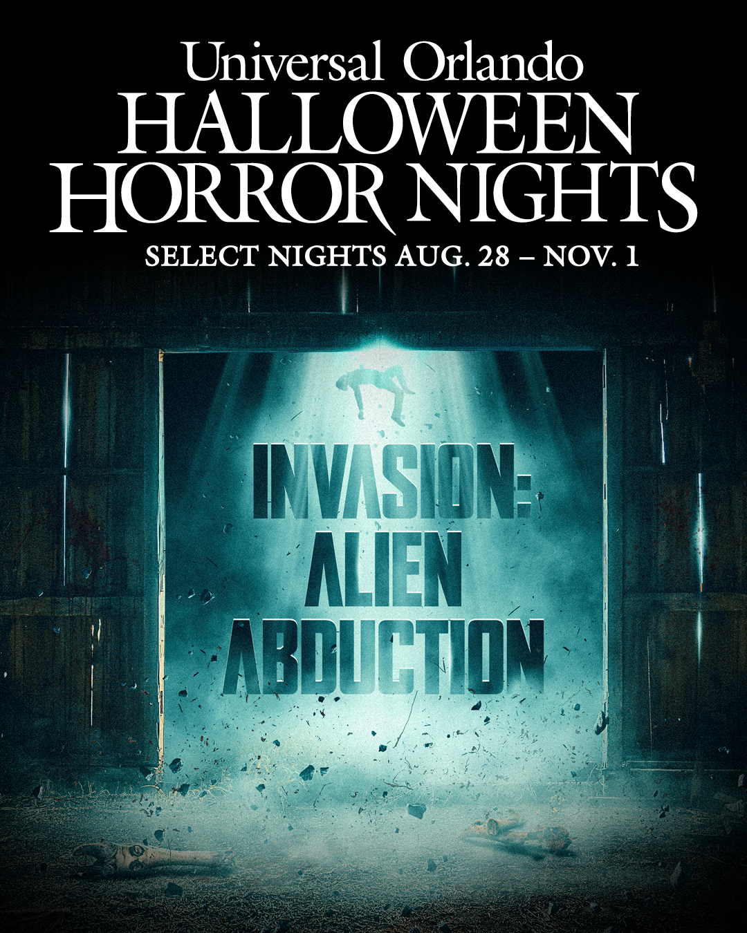 INVASION Alien Abduction key art for Halloween Horror Nights 35 at Universal Orlando