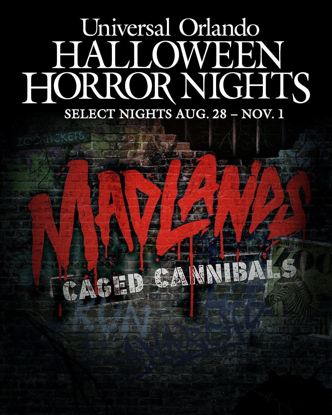 MADLANDS Caged Cannibals key art for Halloween Horror Nights 35