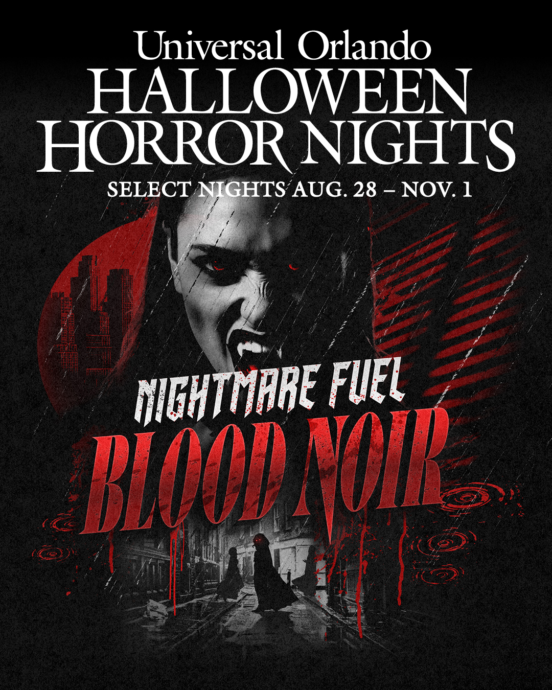Nightmare Fuel: Blood Noir artwork for Halloween Horror Nights 35 at Universal Orlando