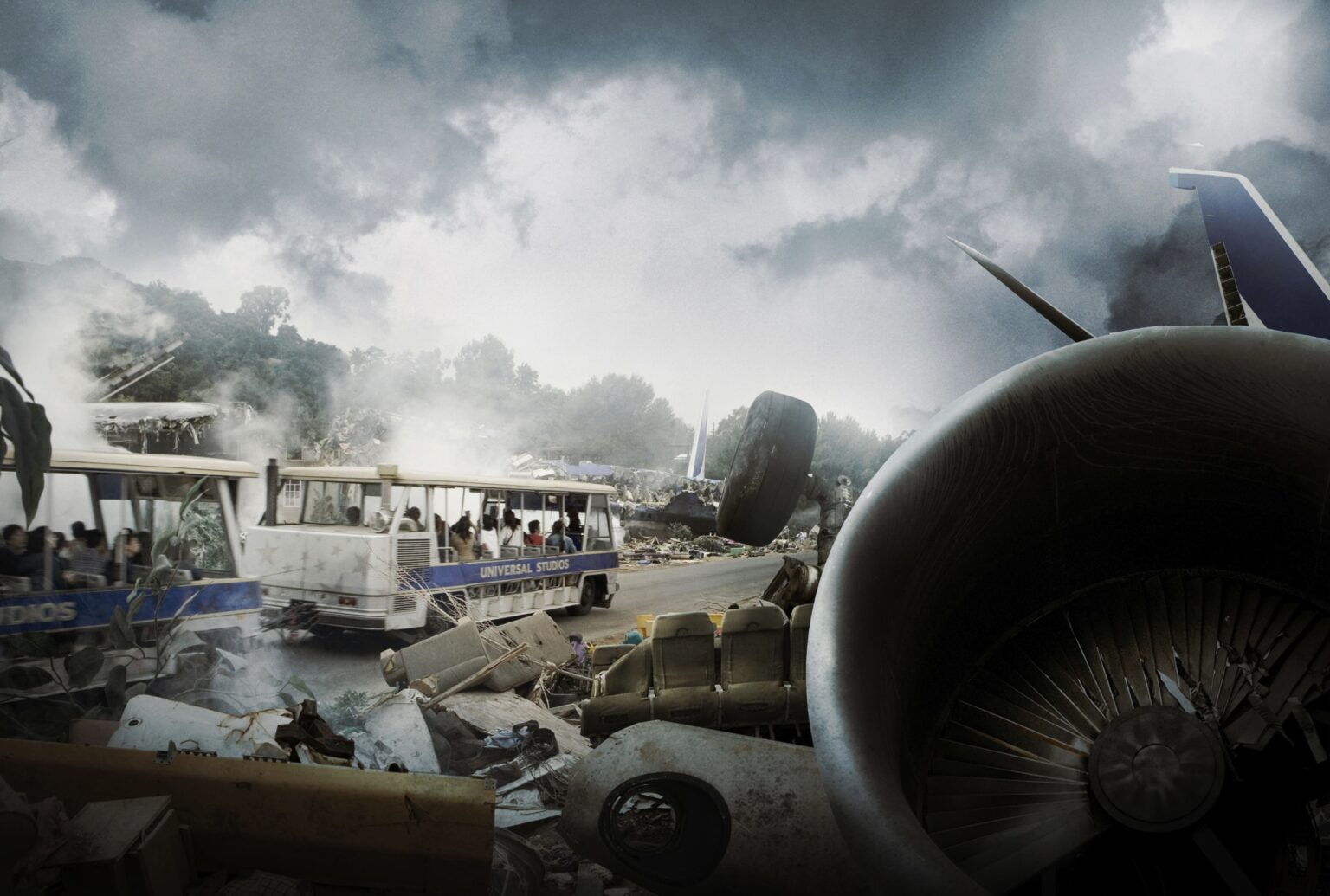 Official Studio Tour view of the War of the Worlds backlot set at Universal Studios Hollywood