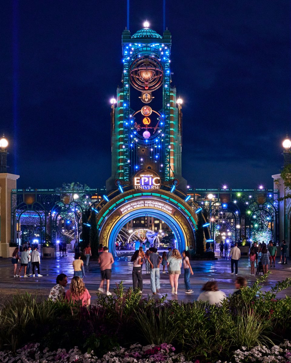 Universal Epic Universe portal at night for Universal Nights
