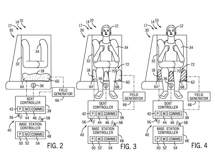 Patent drawings of an adjustable ride seat conforming to passengers