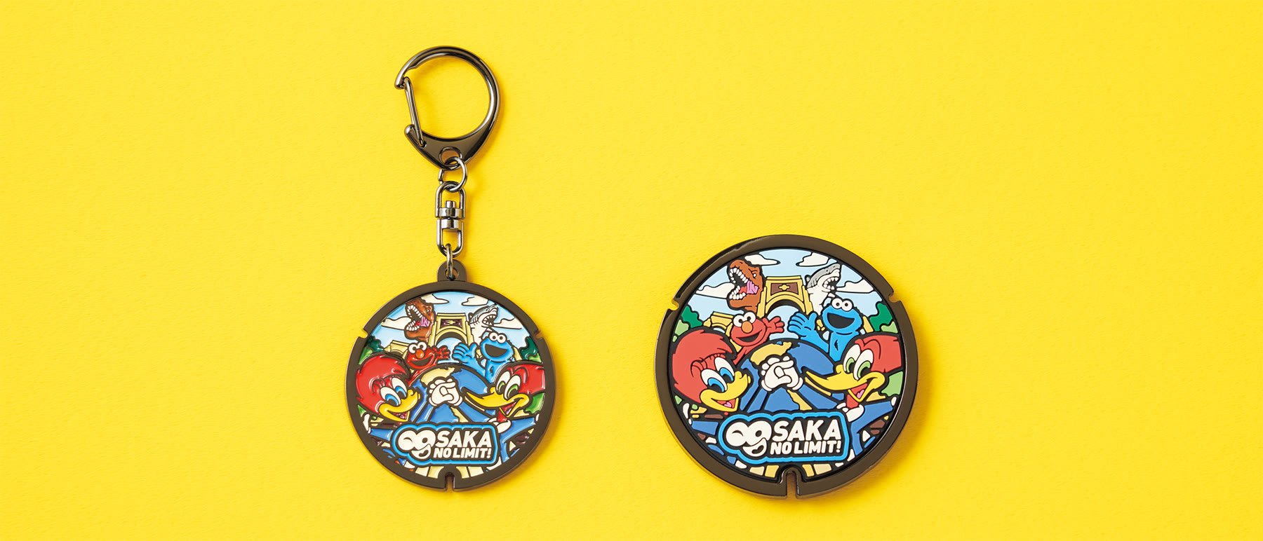Universal Studios Japan 25th-anniversary manhole key chains and magnets