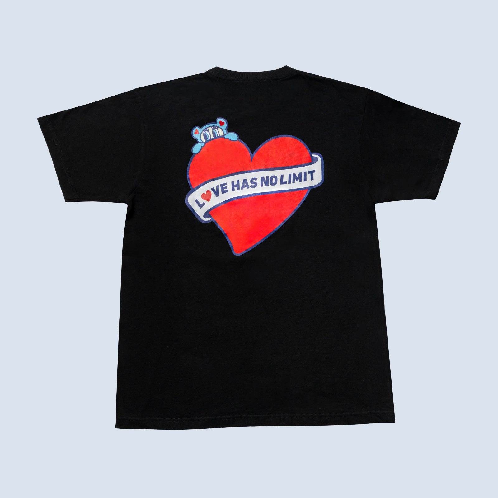 Back of the black Angel Blue LOVE HAS NO LIMIT T-shirt