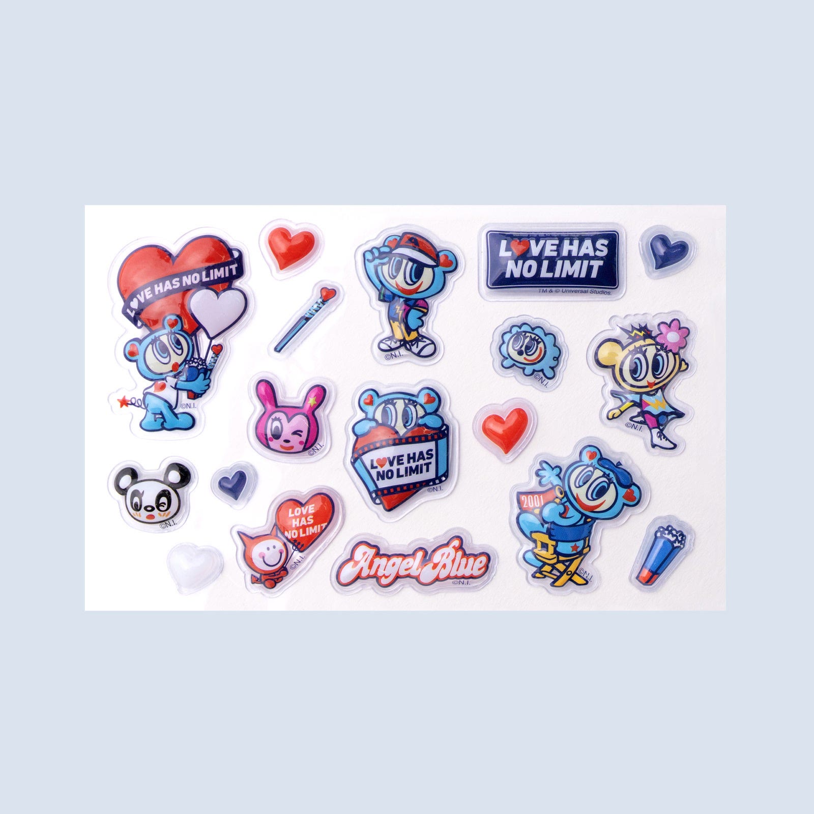 Sticker sheet included with the Angel Blue pencil case