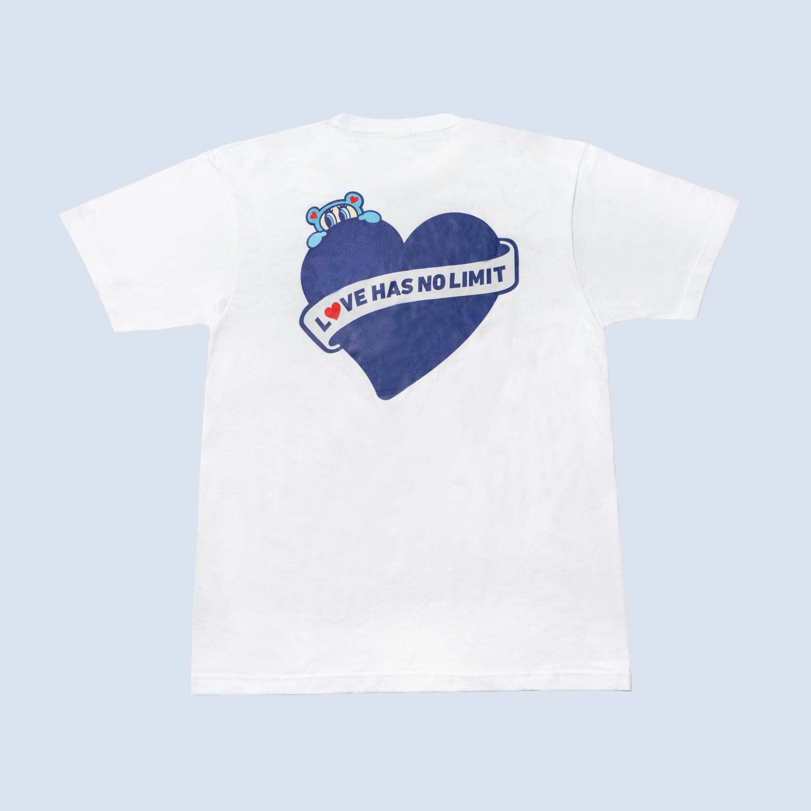 Back of the white Angel Blue LOVE HAS NO LIMIT T-shirt