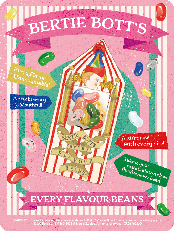 Bertie Bott's Every Flavour Beans artwork from Universal Studios Japan's Back to Hogwarts announcement