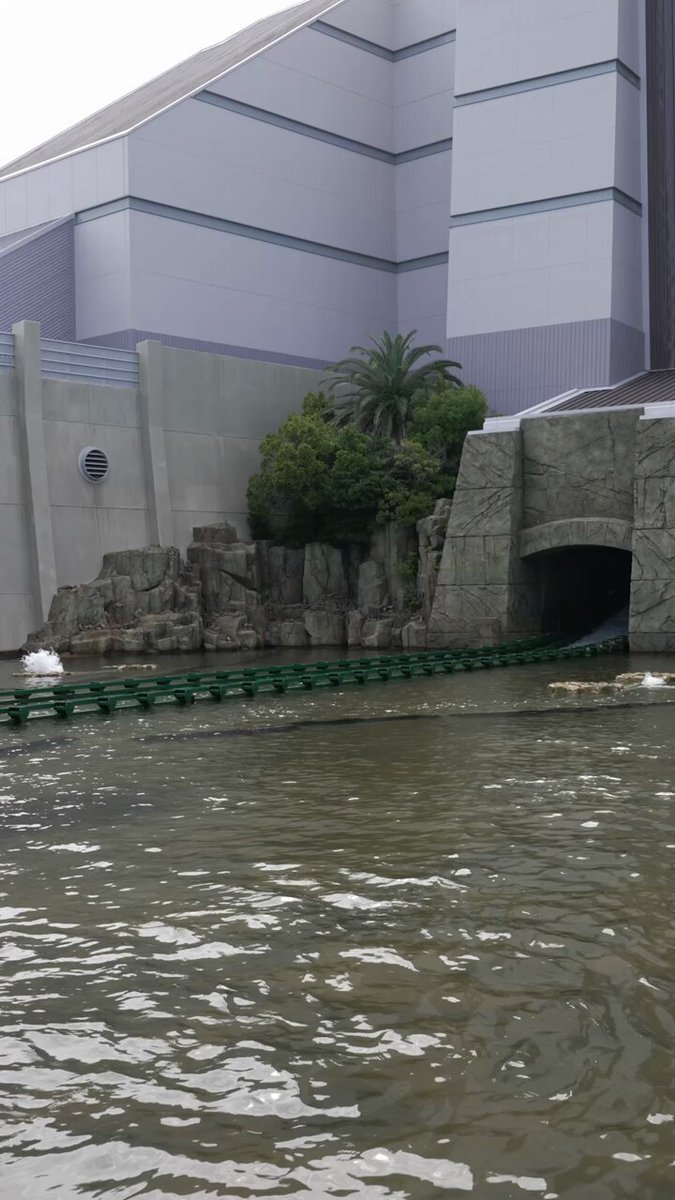 Jurassic Park - The Ride boat entering a water curtain at Universal Studios Japan