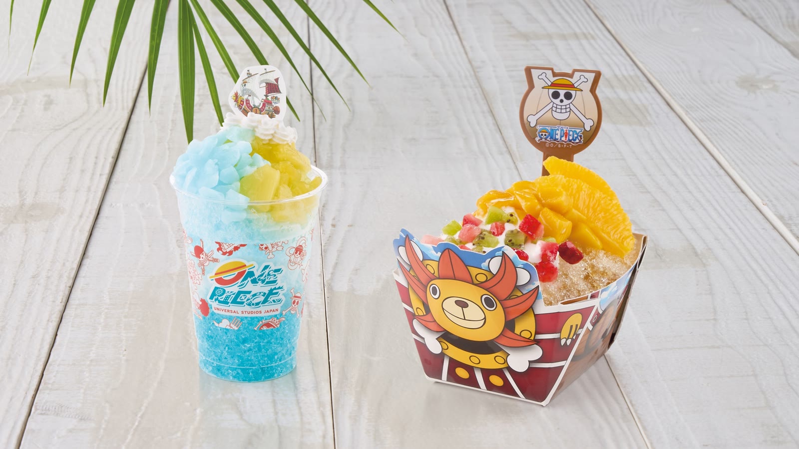 Straw Hat Crew lychee soda frappe and Thousand Sunny cola frappe