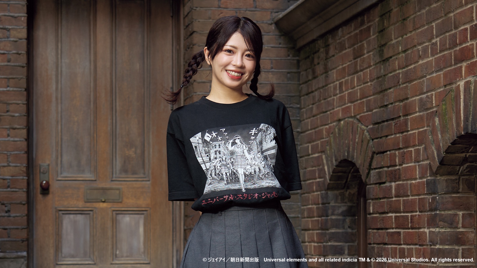 Black Street Zombies and Tomie T-shirt modeled in an official Universal Studios Japan photo
