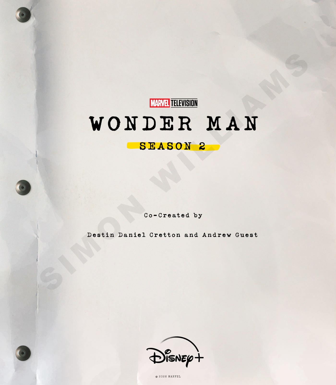 Marvel Television's official Wonder Man Season 2 graphic marked for Simon Williams