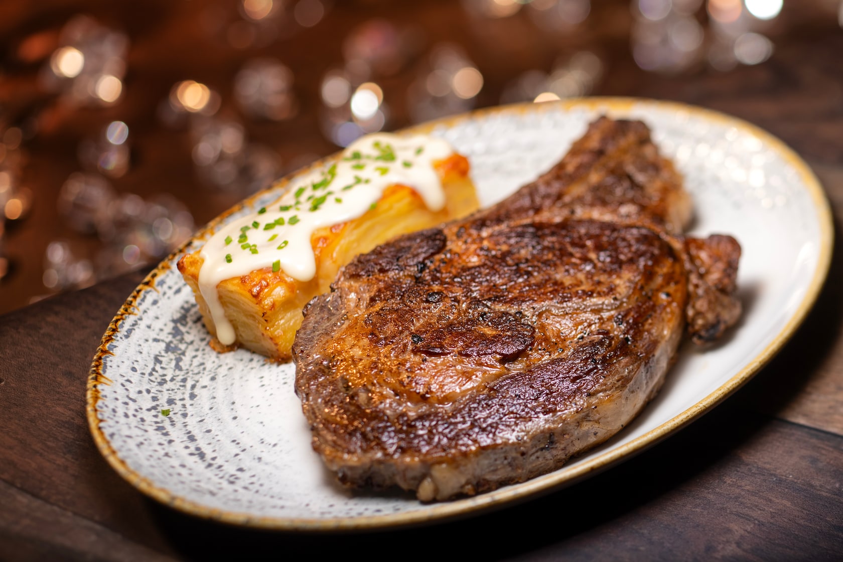 Prime angus bone-in ribeye at Yachtsman Steakhouse